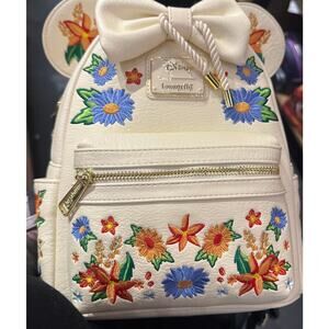 Loungefly Minnie Cream Floral Orange Ears backpack NWT